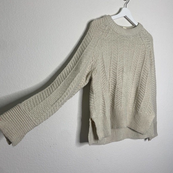 H&M Chunky Knit Slit Hem Slit Cuff Khaki Sweater M - Picture 3 of 9